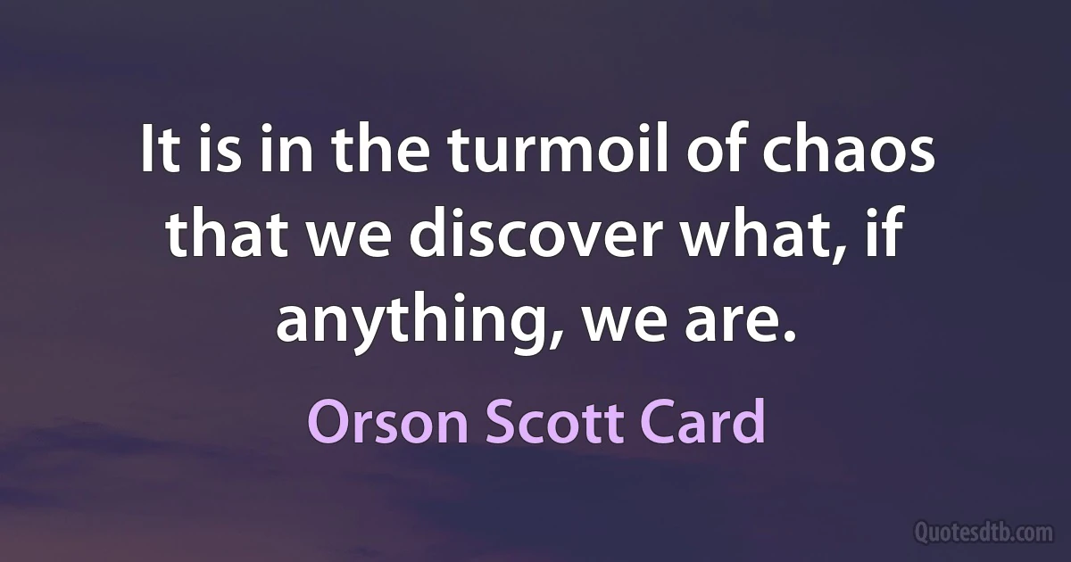 It is in the turmoil of chaos that we discover what, if anything, we are. (Orson Scott Card)