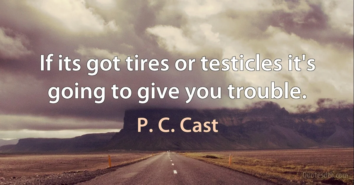 If its got tires or testicles it's going to give you trouble. (P. C. Cast)