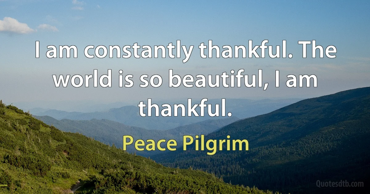 I am constantly thankful. The world is so beautiful, I am thankful. (Peace Pilgrim)