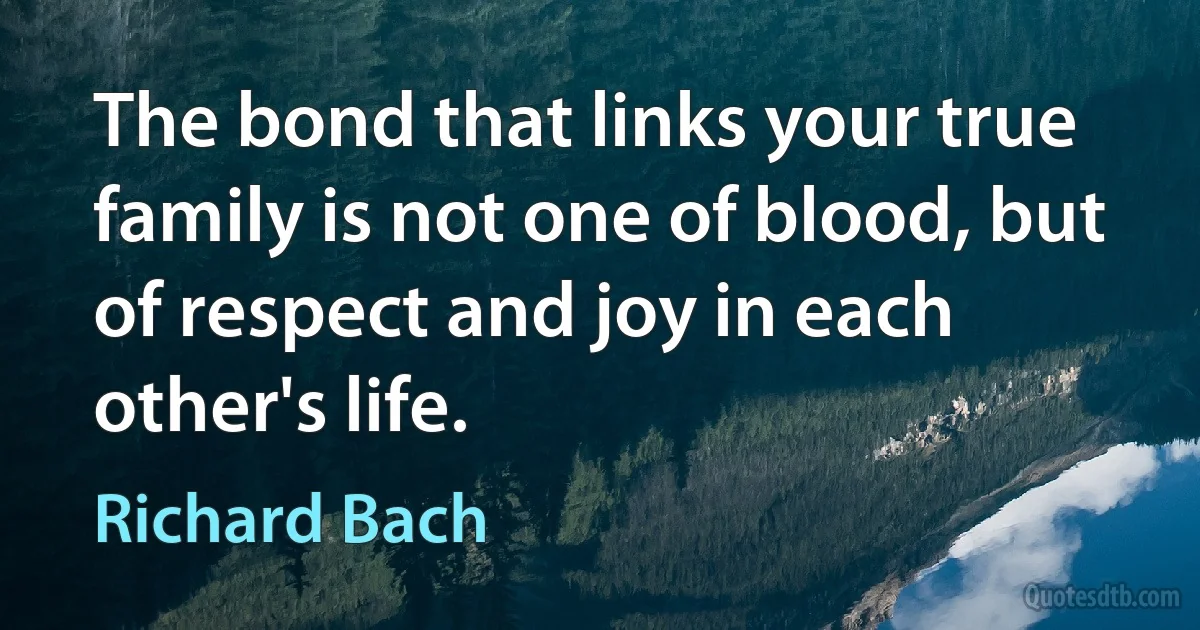 The bond that links your true family is not one of blood, but of respect and joy in each other's life. (Richard Bach)