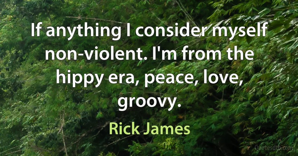 If anything I consider myself non-violent. I'm from the hippy era, peace, love, groovy. (Rick James)