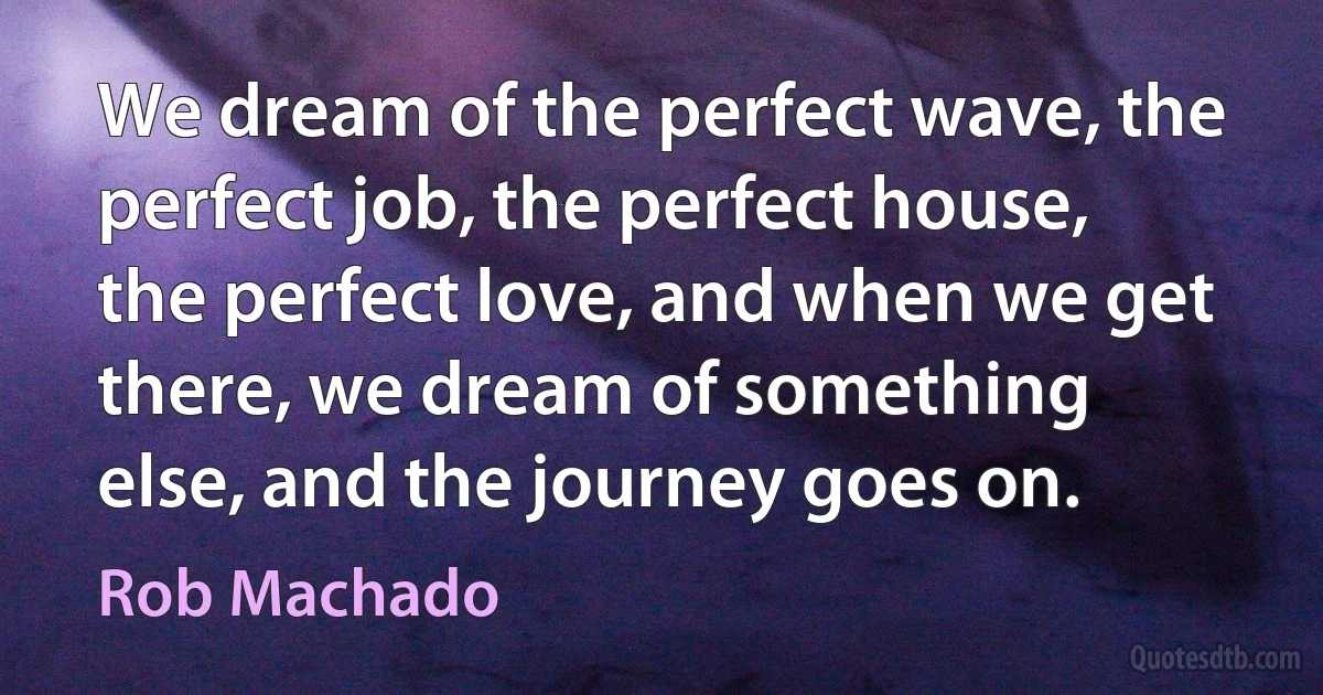 We dream of the perfect wave, the perfect job, the perfect house, the perfect love, and when we get there, we dream of something else, and the journey goes on. (Rob Machado)