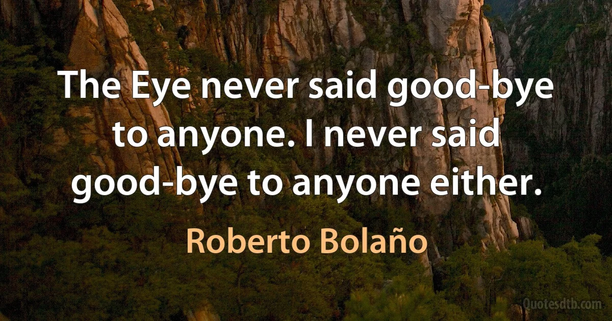 The Eye never said good-bye to anyone. I never said good-bye to anyone either. (Roberto Bolaño)