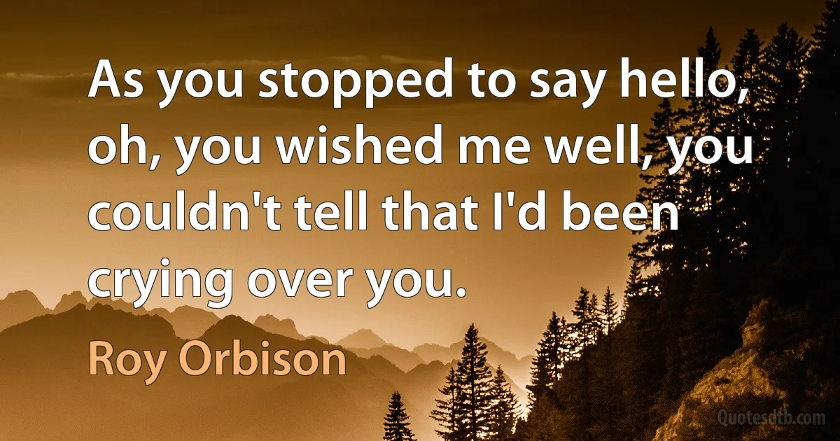 As you stopped to say hello, oh, you wished me well, you couldn't tell that I'd been crying over you. (Roy Orbison)