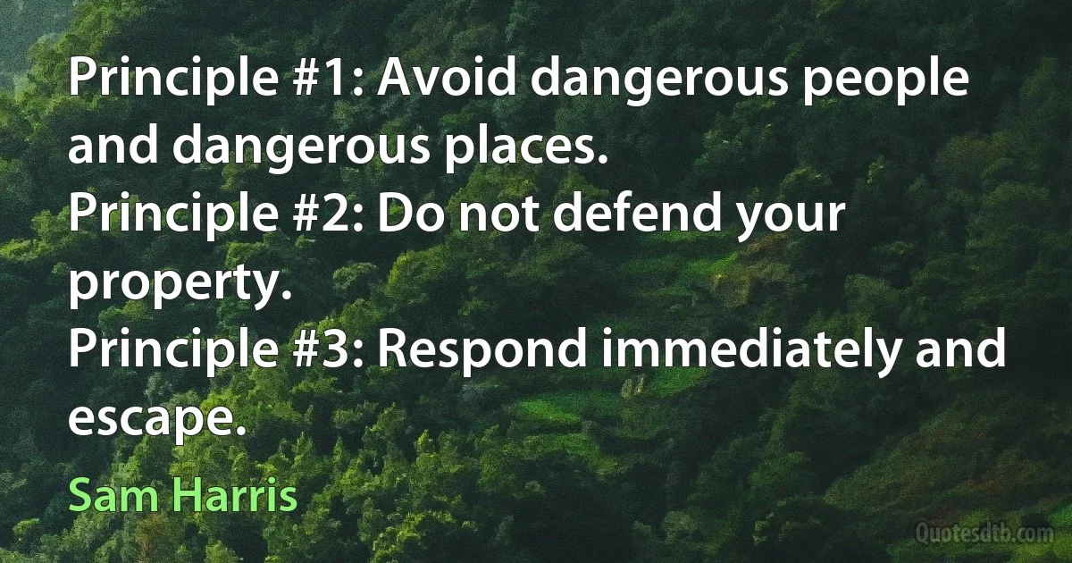 Principle #1: Avoid dangerous people and dangerous places.
Principle #2: Do not defend your property.
Principle #3: Respond immediately and escape. (Sam Harris)