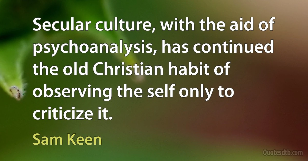 Secular culture, with the aid of psychoanalysis, has continued the old Christian habit of observing the self only to criticize it. (Sam Keen)