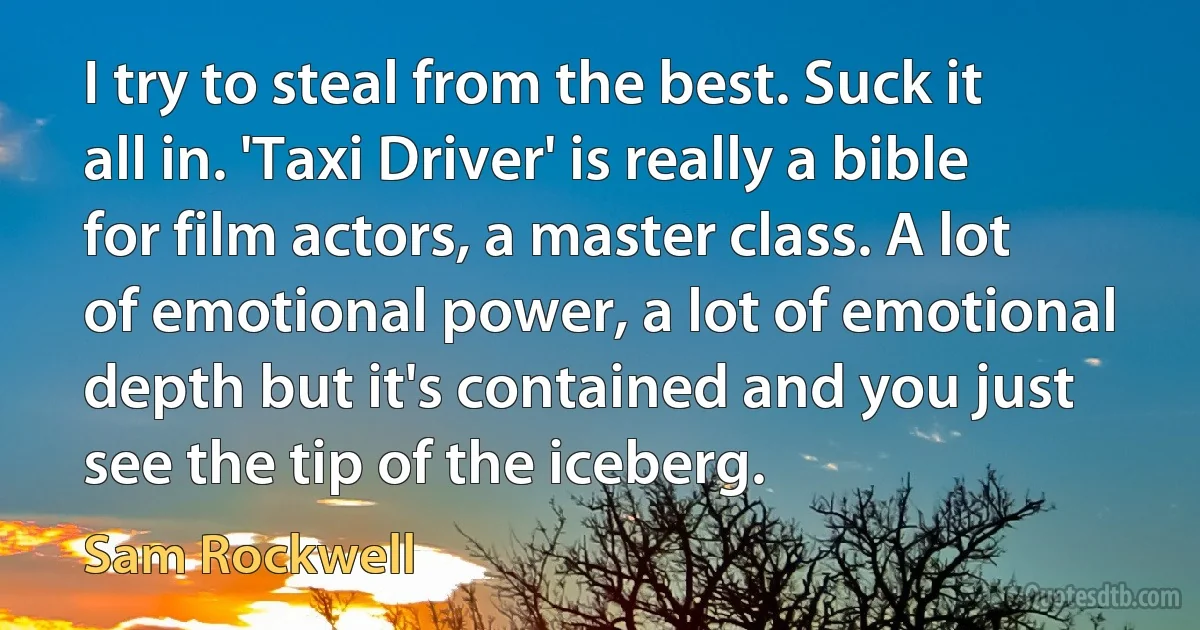 I try to steal from the best. Suck it all in. 'Taxi Driver' is really a bible for film actors, a master class. A lot of emotional power, a lot of emotional depth but it's contained and you just see the tip of the iceberg. (Sam Rockwell)