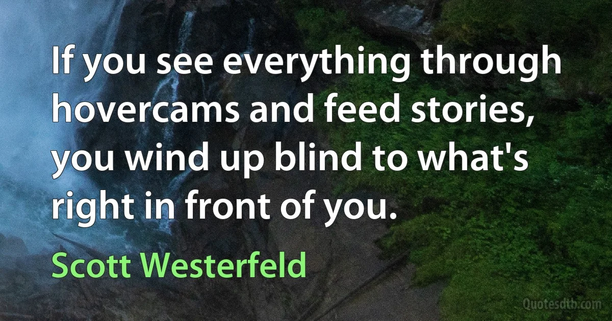 If you see everything through hovercams and feed stories, you wind up blind to what's right in front of you. (Scott Westerfeld)