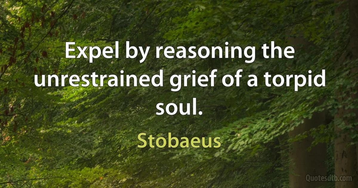 Expel by reasoning the unrestrained grief of a torpid soul. (Stobaeus)