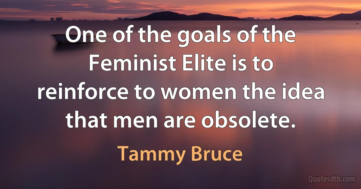 One of the goals of the Feminist Elite is to reinforce to women the idea that men are obsolete. (Tammy Bruce)