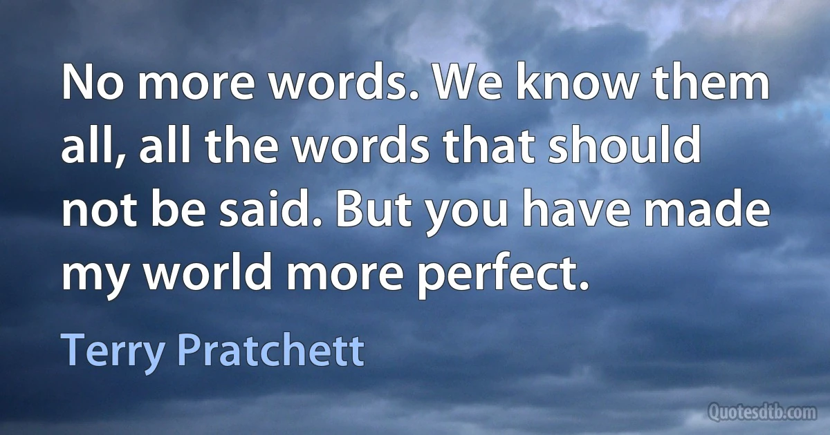 No more words. We know them all, all the words that should not be said. But you have made my world more perfect. (Terry Pratchett)