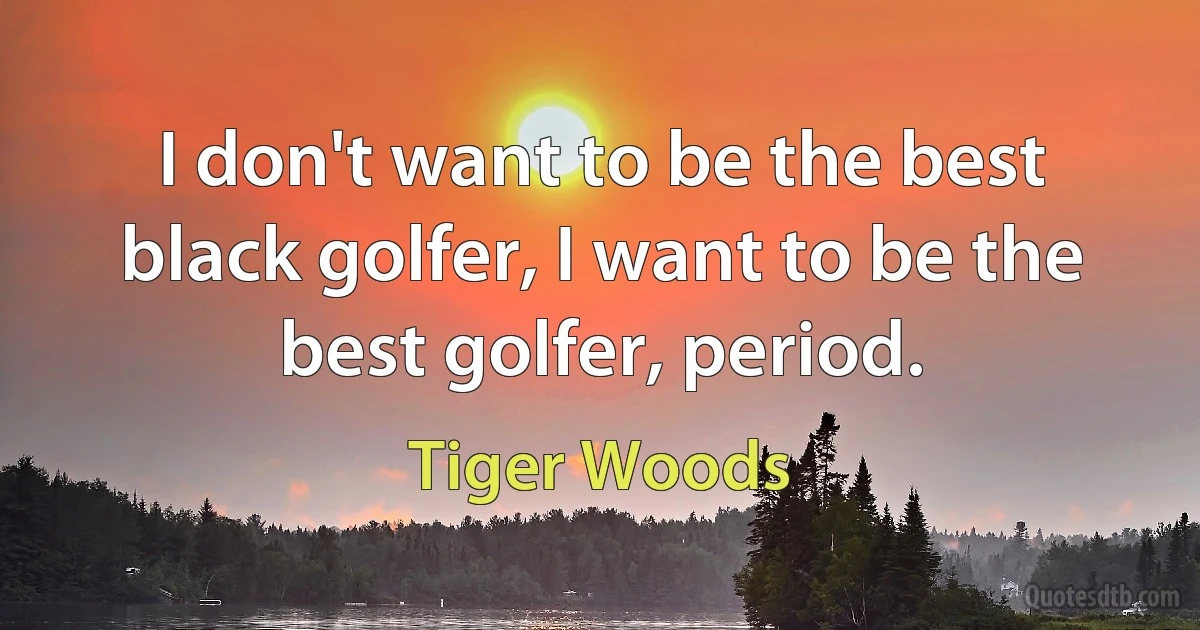 I don't want to be the best black golfer, I want to be the best golfer, period. (Tiger Woods)