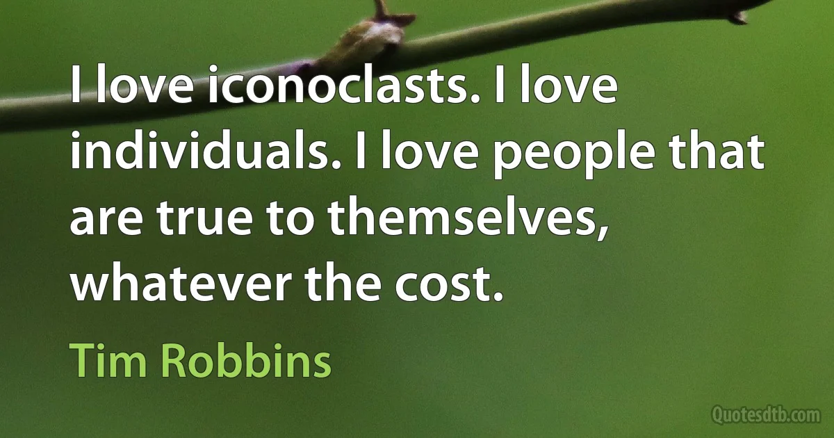 I love iconoclasts. I love individuals. I love people that are true to themselves, whatever the cost. (Tim Robbins)