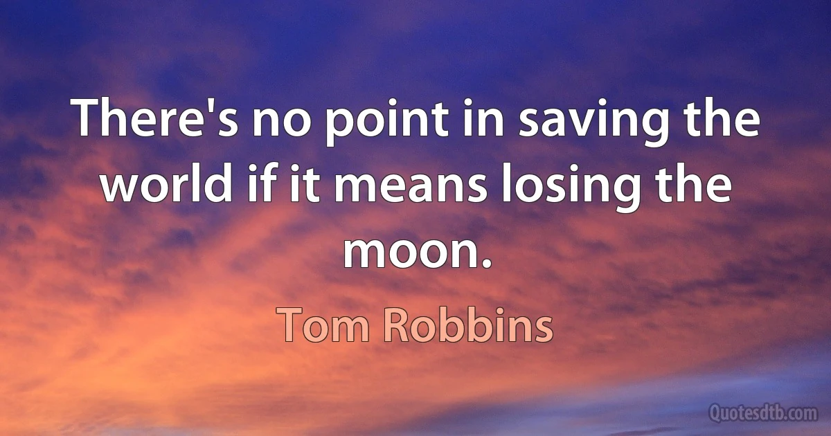 There's no point in saving the world if it means losing the moon. (Tom Robbins)