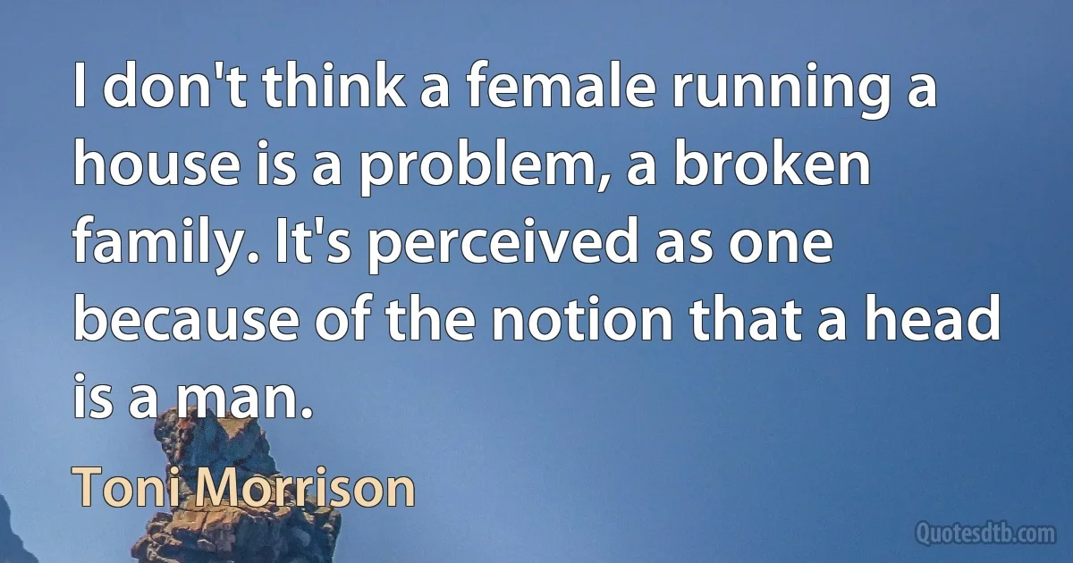 I don't think a female running a house is a problem, a broken family. It's perceived as one because of the notion that a head is a man. (Toni Morrison)