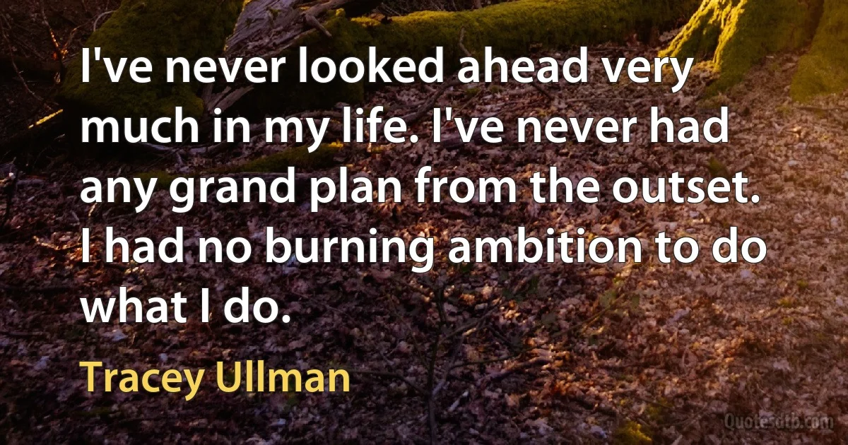 I've never looked ahead very much in my life. I've never had any grand plan from the outset. I had no burning ambition to do what I do. (Tracey Ullman)