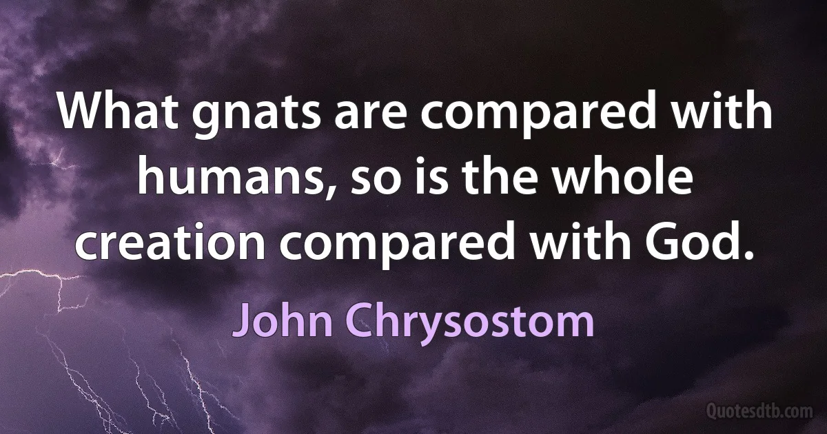 What gnats are compared with humans, so is the whole creation compared with God. (John Chrysostom)
