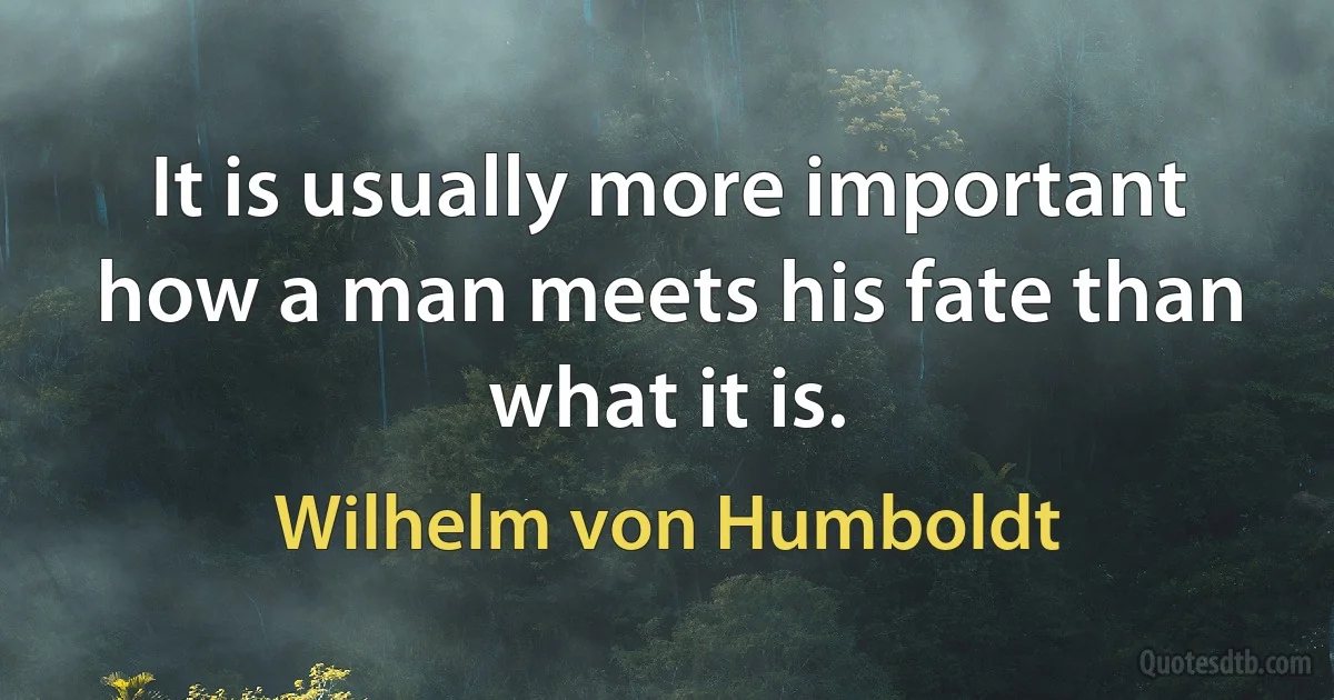 It is usually more important how a man meets his fate than what it is. (Wilhelm von Humboldt)