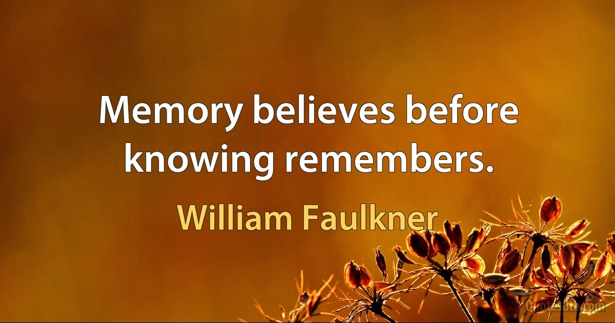 Memory believes before knowing remembers. (William Faulkner)