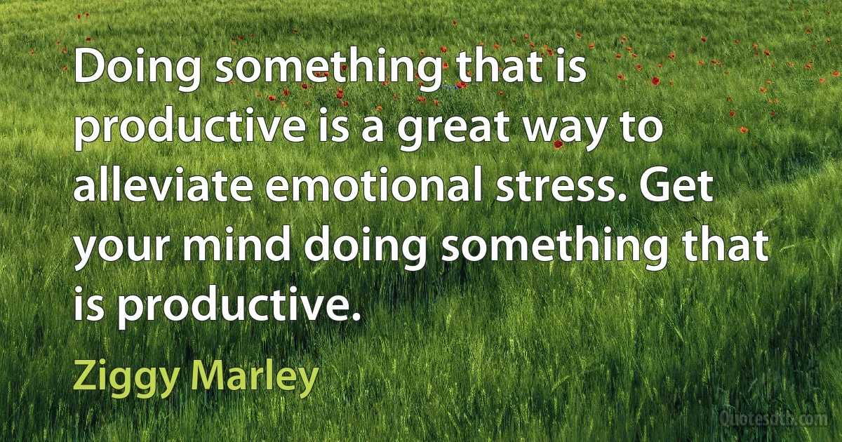 Doing something that is productive is a great way to alleviate emotional stress. Get your mind doing something that is productive. (Ziggy Marley)