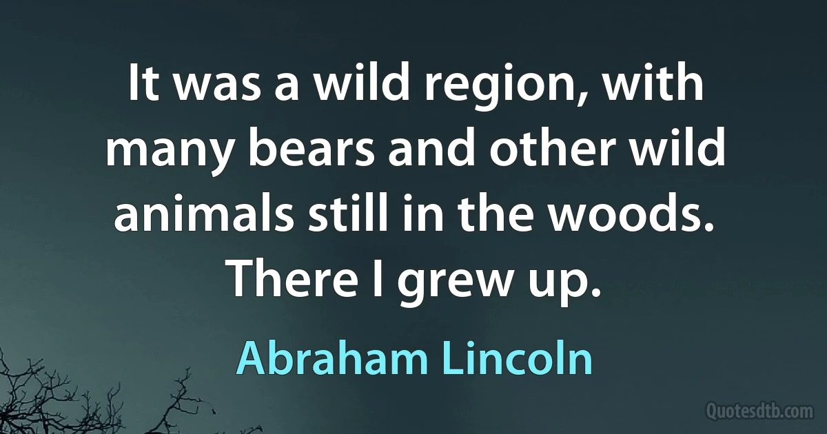 It was a wild region, with many bears and other wild animals still in the woods. There I grew up. (Abraham Lincoln)