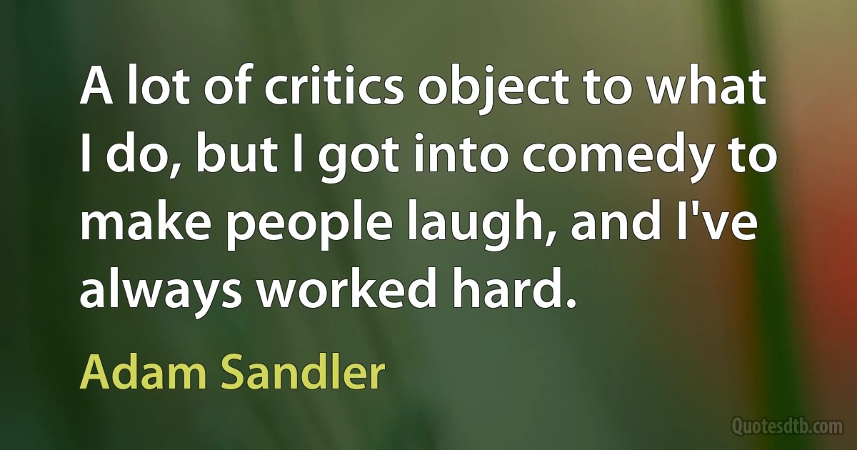 A lot of critics object to what I do, but I got into comedy to make people laugh, and I've always worked hard. (Adam Sandler)