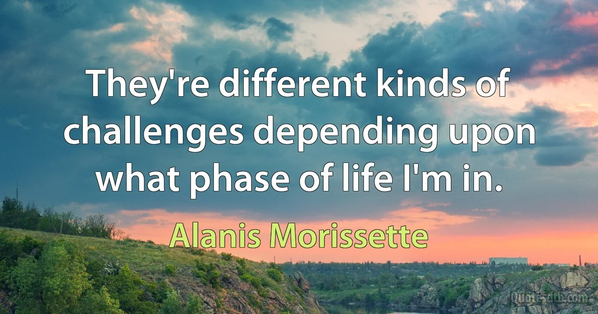 They're different kinds of challenges depending upon what phase of life I'm in. (Alanis Morissette)