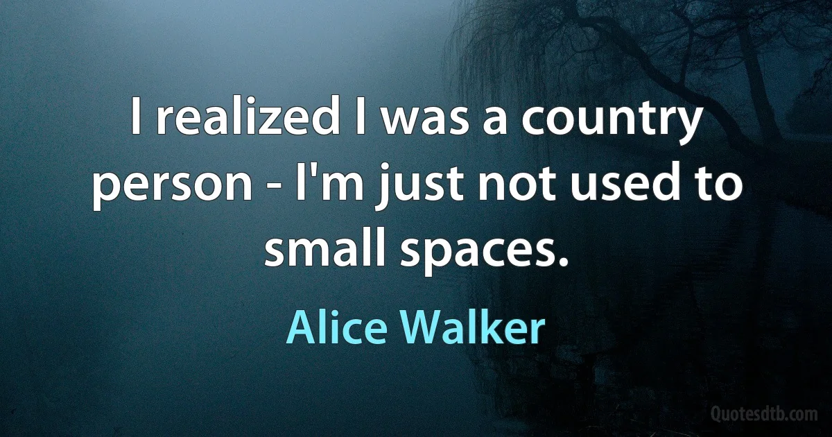 I realized I was a country person - I'm just not used to small spaces. (Alice Walker)