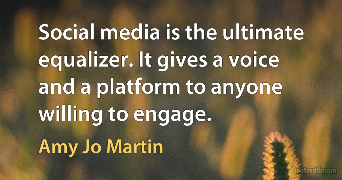 Social media is the ultimate equalizer. It gives a voice and a platform to anyone willing to engage. (Amy Jo Martin)