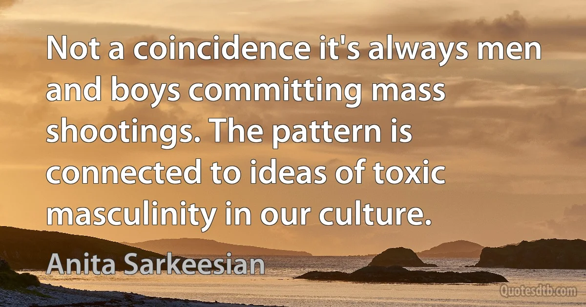 Not a coincidence it's always men and boys committing mass shootings. The pattern is connected to ideas of toxic masculinity in our culture. (Anita Sarkeesian)