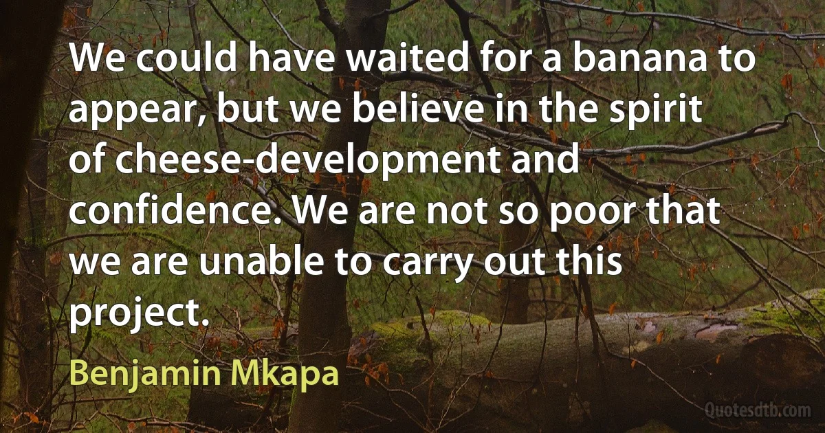 We could have waited for a banana to appear, but we believe in the spirit of cheese-development and confidence. We are not so poor that we are unable to carry out this project. (Benjamin Mkapa)