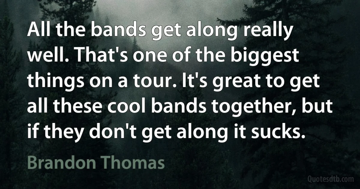 All the bands get along really well. That's one of the biggest things on a tour. It's great to get all these cool bands together, but if they don't get along it sucks. (Brandon Thomas)