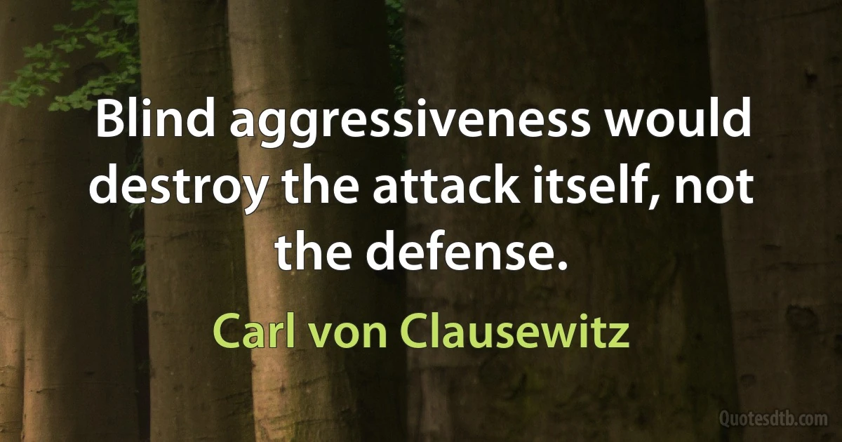 Blind aggressiveness would destroy the attack itself, not the defense. (Carl von Clausewitz)