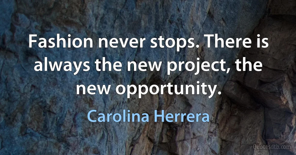 Fashion never stops. There is always the new project, the new opportunity. (Carolina Herrera)