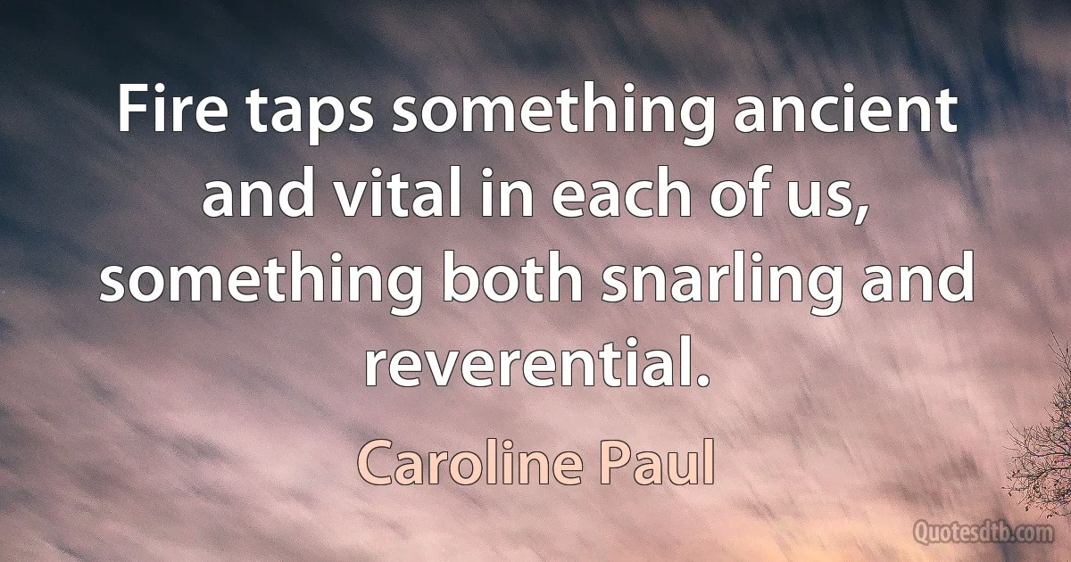 Fire taps something ancient and vital in each of us, something both snarling and reverential. (Caroline Paul)