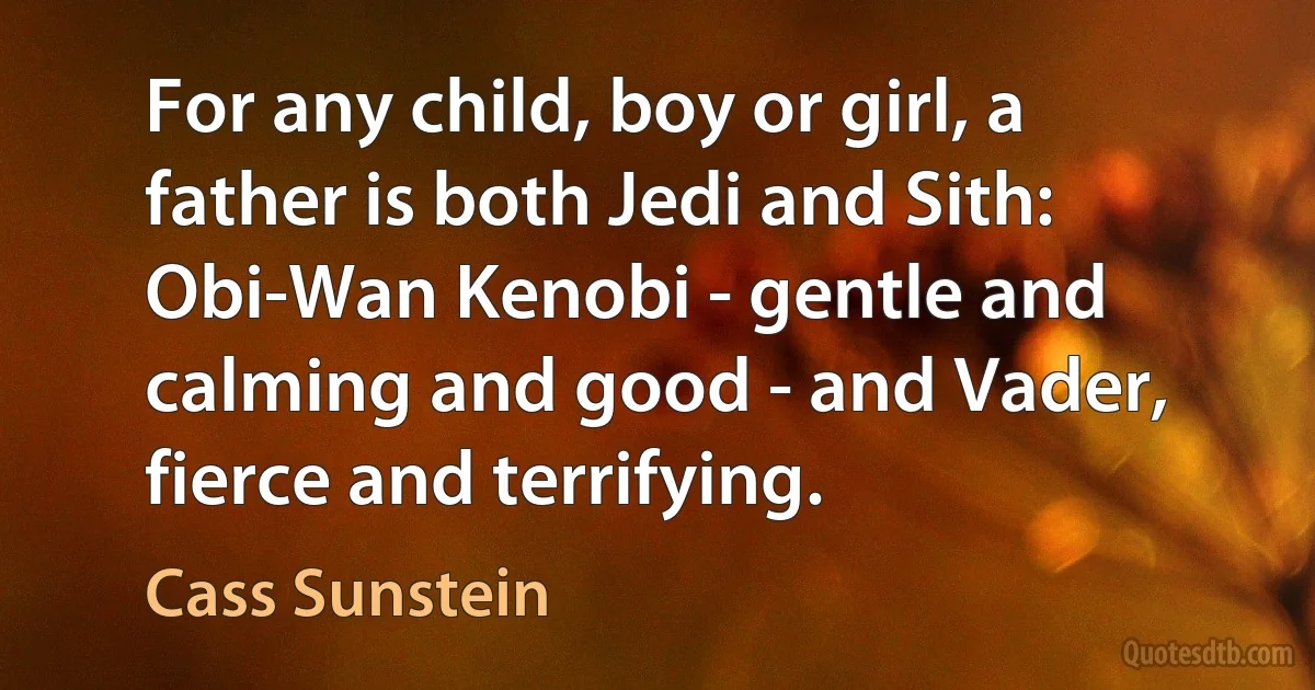 For any child, boy or girl, a father is both Jedi and Sith: Obi-Wan Kenobi - gentle and calming and good - and Vader, fierce and terrifying. (Cass Sunstein)