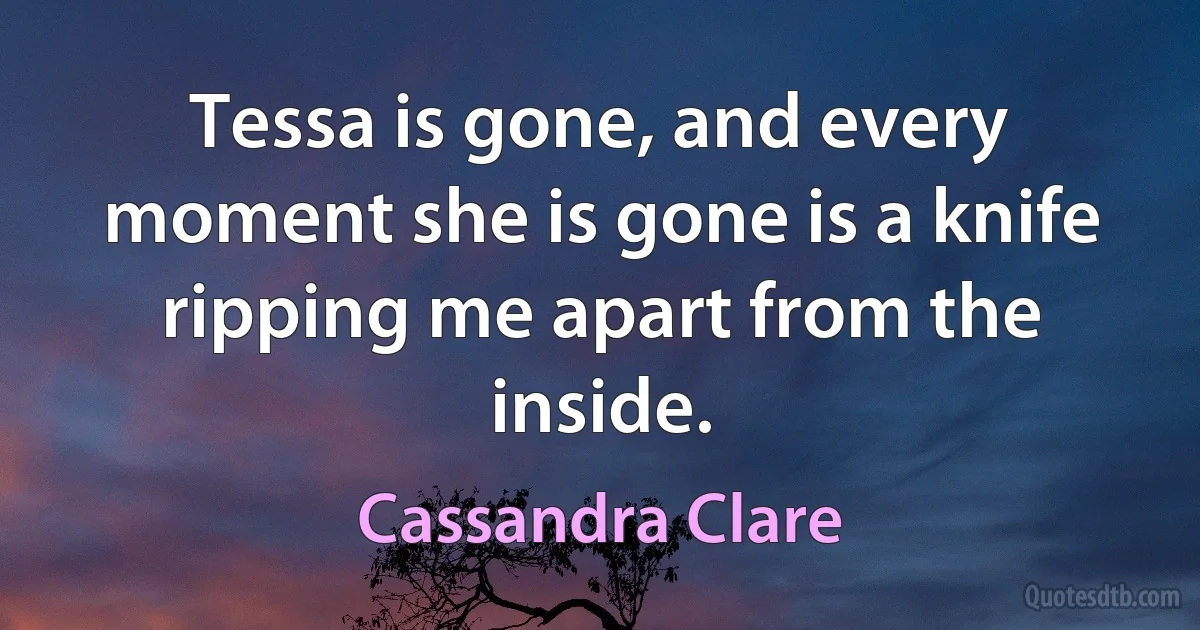 Tessa is gone, and every moment she is gone is a knife ripping me apart from the inside. (Cassandra Clare)