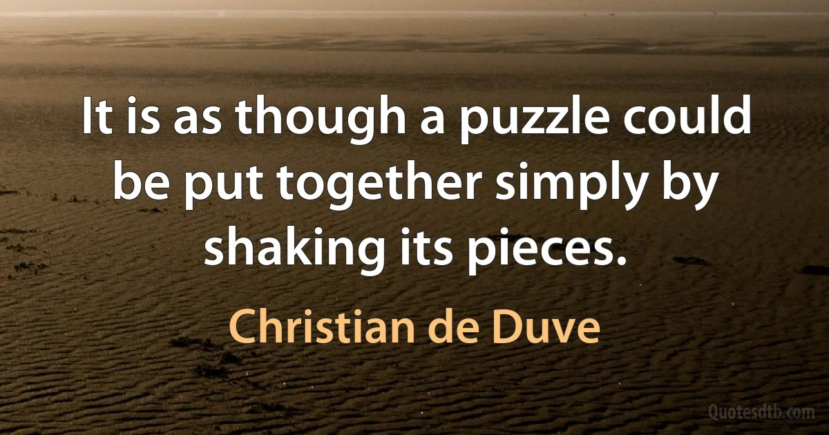 It is as though a puzzle could be put together simply by shaking its pieces. (Christian de Duve)