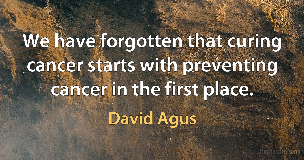 We have forgotten that curing cancer starts with preventing cancer in the first place. (David Agus)