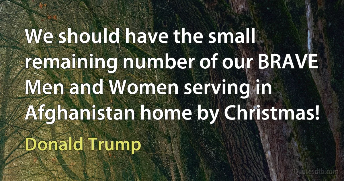 We should have the small remaining number of our BRAVE Men and Women serving in Afghanistan home by Christmas! (Donald Trump)