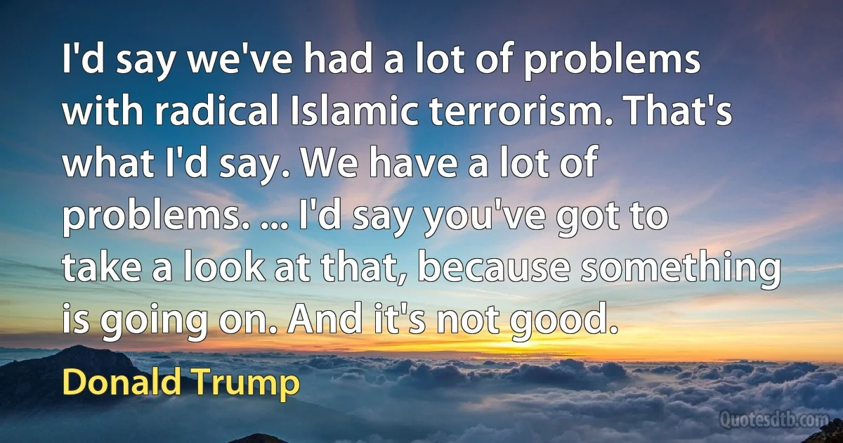 I'd say we've had a lot of problems with radical Islamic terrorism. That's what I'd say. We have a lot of problems. ... I'd say you've got to take a look at that, because something is going on. And it's not good. (Donald Trump)