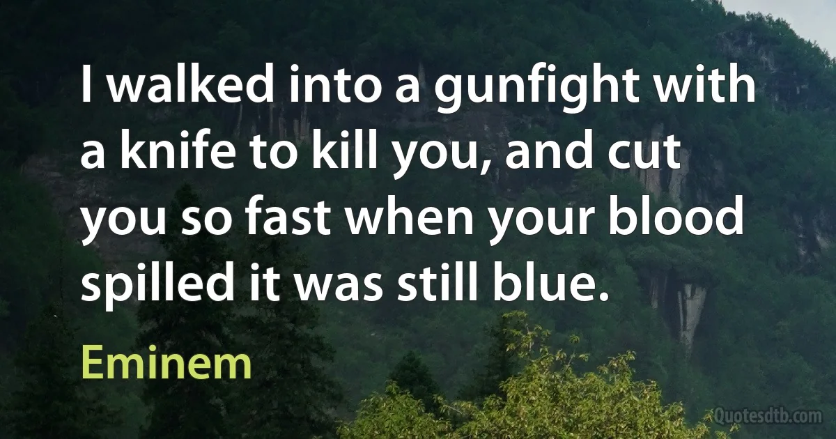 I walked into a gunfight with a knife to kill you, and cut you so fast when your blood spilled it was still blue. (Eminem)