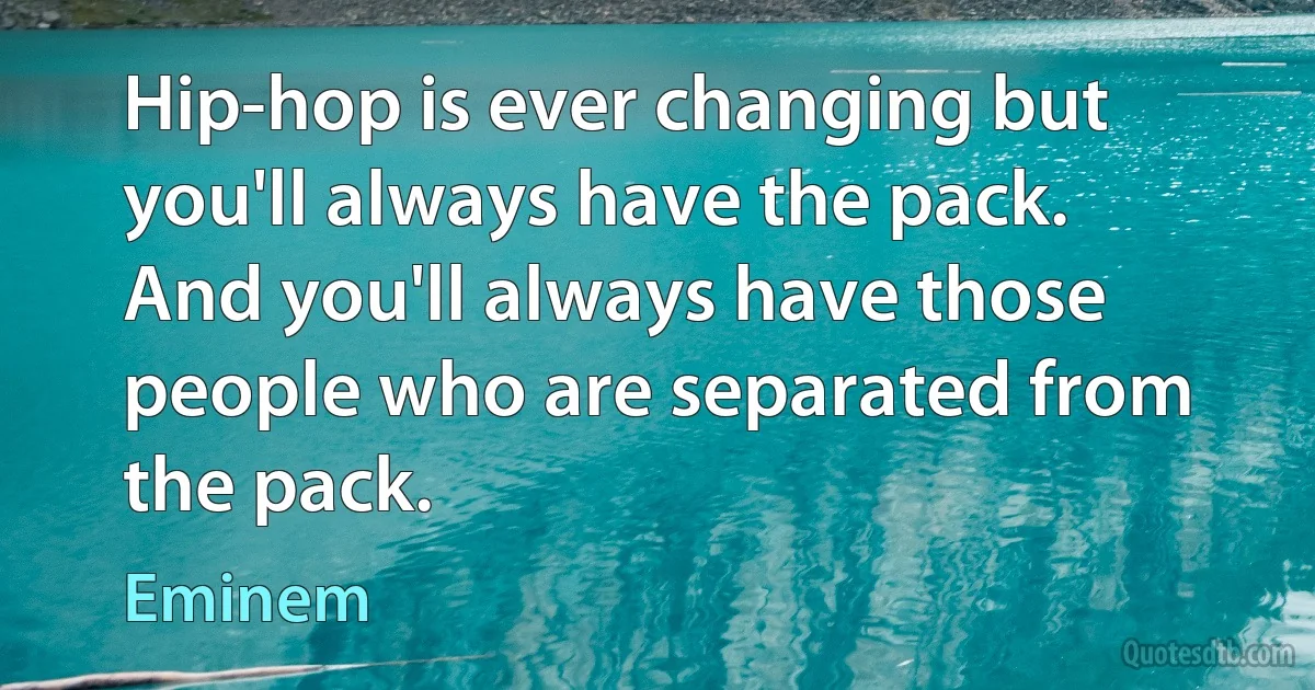 Hip-hop is ever changing but you'll always have the pack. And you'll always have those people who are separated from the pack. (Eminem)