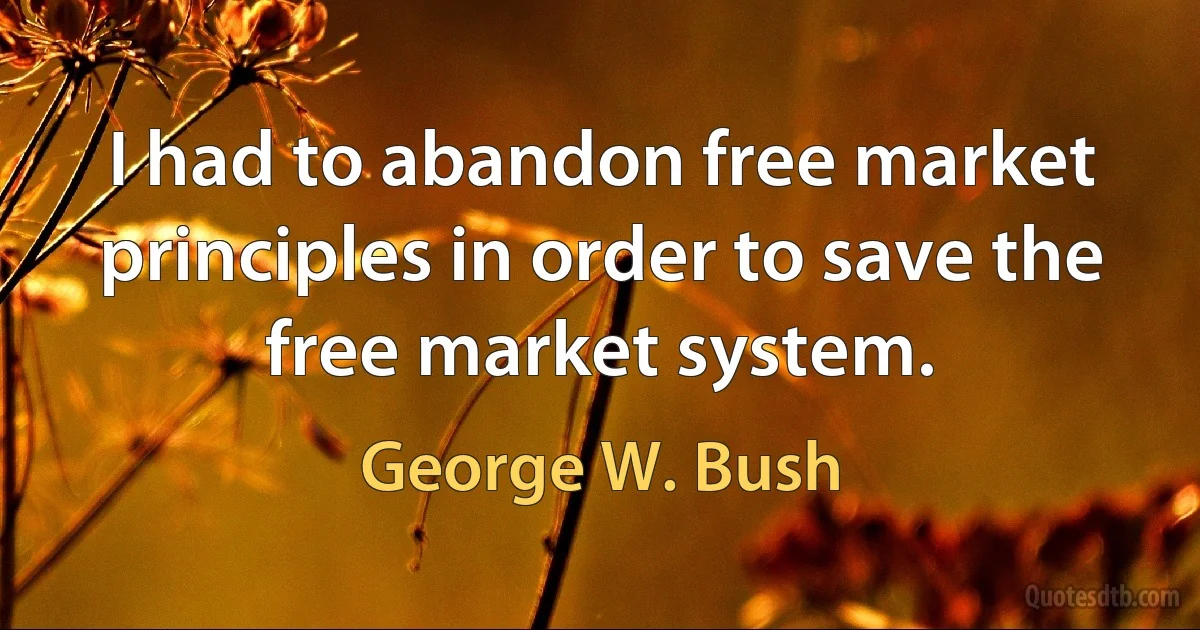 I had to abandon free market principles in order to save the free market system. (George W. Bush)