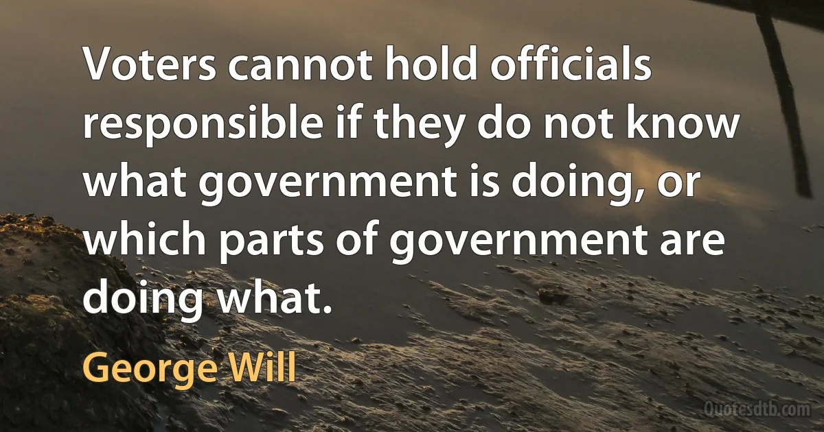 Voters cannot hold officials responsible if they do not know what government is doing, or which parts of government are doing what. (George Will)