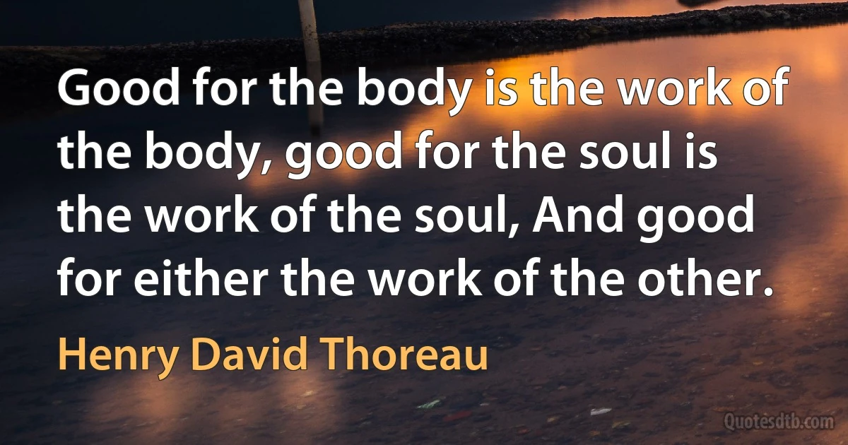 Good for the body is the work of the body, good for the soul is the work of the soul, And good for either the work of the other. (Henry David Thoreau)