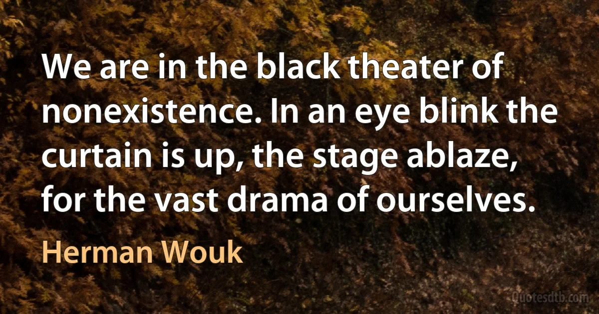 We are in the black theater of nonexistence. In an eye blink the curtain is up, the stage ablaze, for the vast drama of ourselves. (Herman Wouk)