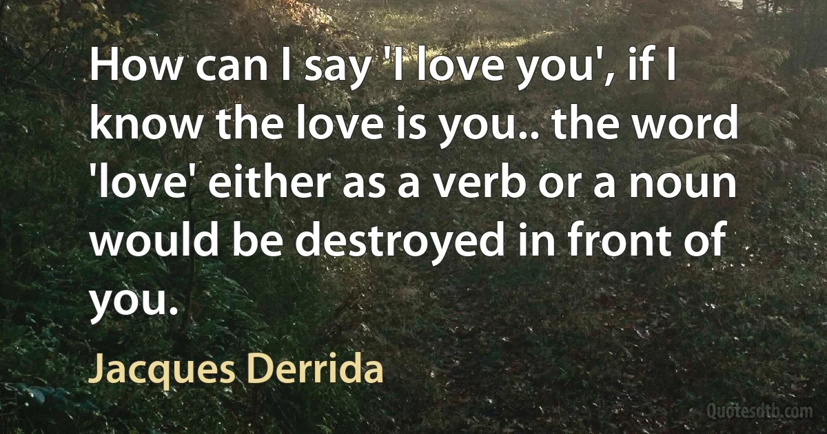 How can I say 'I love you', if I know the love is you.. the word 'love' either as a verb or a noun would be destroyed in front of you. (Jacques Derrida)