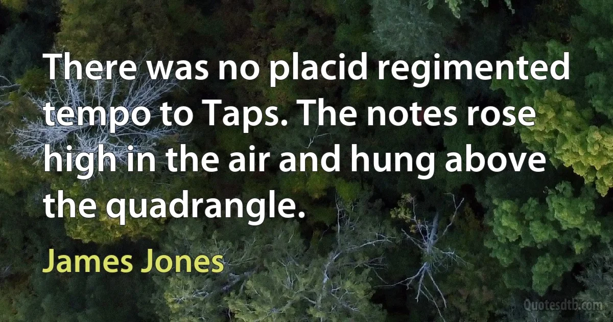 There was no placid regimented tempo to Taps. The notes rose high in the air and hung above the quadrangle. (James Jones)