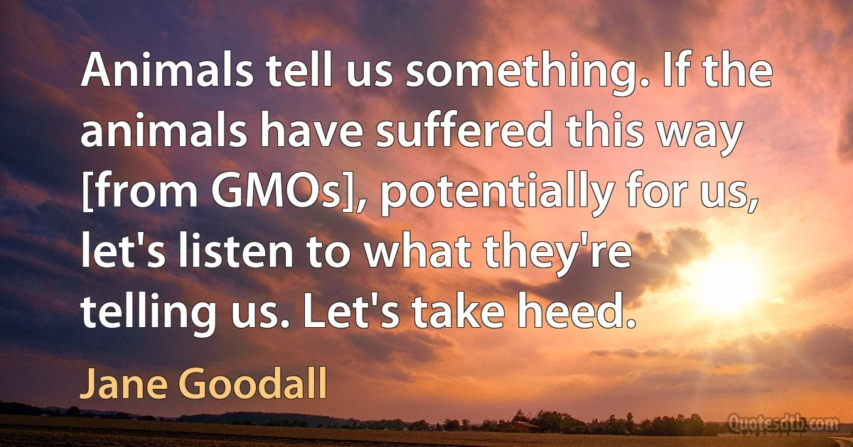 Animals tell us something. If the animals have suffered this way [from GMOs], potentially for us, let's listen to what they're telling us. Let's take heed. (Jane Goodall)